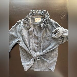 One of a kind upcycled shirt with ruffled collar